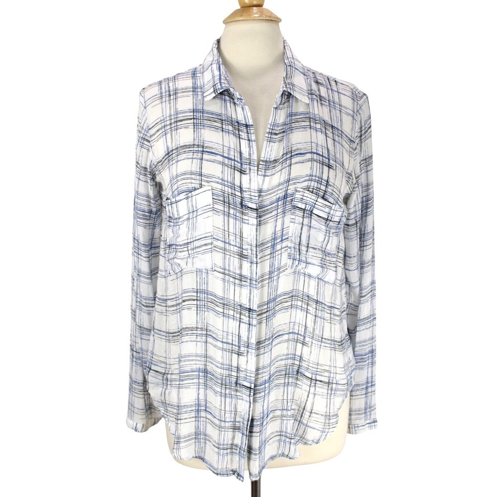 Cloth & Stone Plaid Shirt size M Rayon Lightweight Long Sleeve Pockets